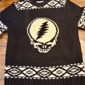 Schott NYC Black and Cream Skull Sweater